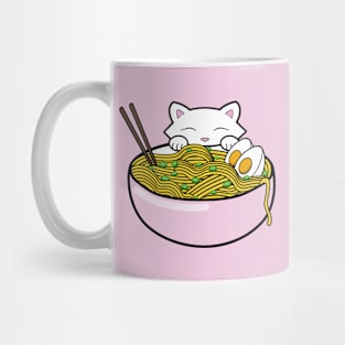 Sweet kitten eating noodles Mug